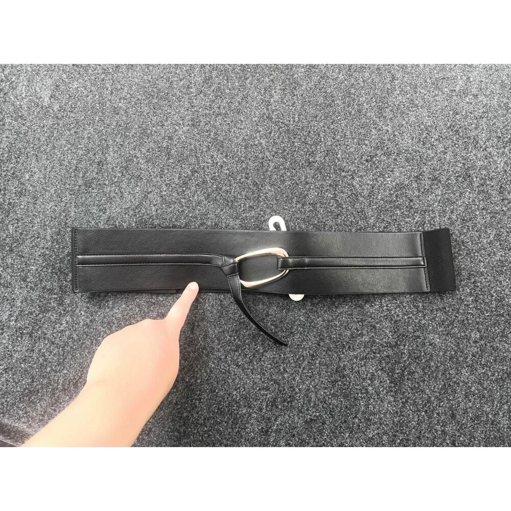 Worthington Black Wide Stretch Waist Belt with Gold-Tone Buckle